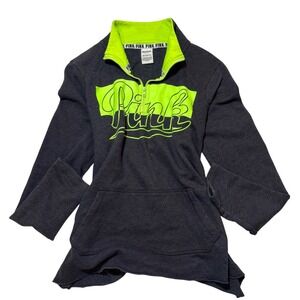 Pink Victoria's Secret Neon‎ Yellow Grey Quarter Zip Pullover Womens Small Y2K